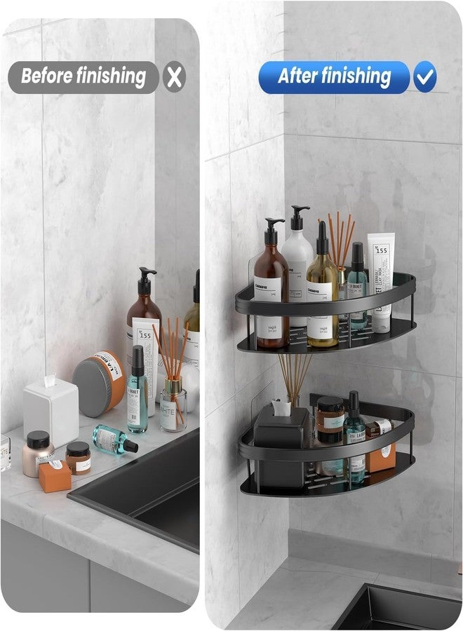 Flipco Adhesive Corner Shelf for Bathroom Wall/Aluminium Kitchen Corner Shelf Adhesive with Railing & Magic Stickers/Bathroom Organiser Without Drill (2) - Image 4